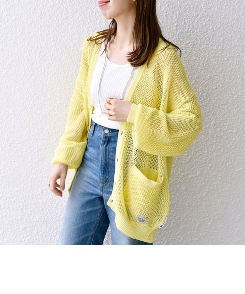 GRAND CANYON:〈手洗い可能〉メッシュ Vネック カーディガン