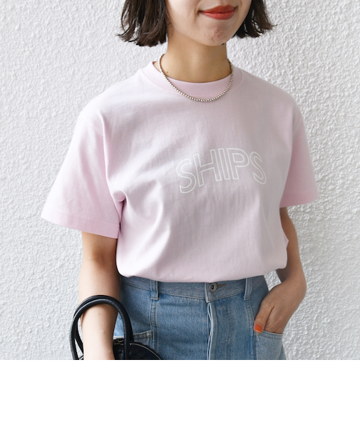 【WEB限定】 SHIPS ラウンド プリント ロゴ TEE