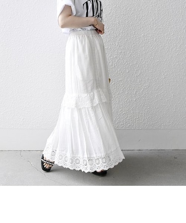 SHIPS any: レース タック ティアード スカート