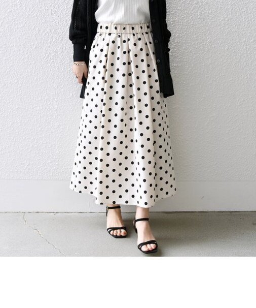 SHIPS any:〈洗濯機可能〉リネン ミックス ドット タック スカート