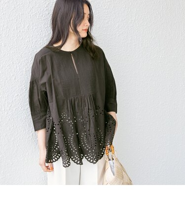 〈手洗い可能〉細ピンタック シフリー刺繍 ブラウス◇