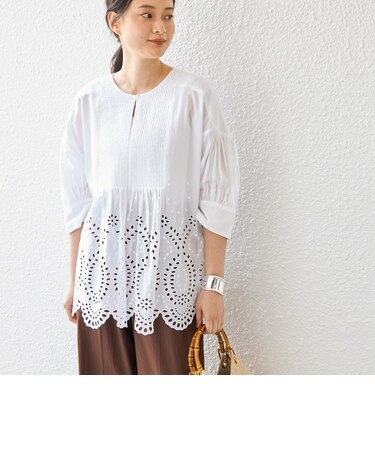 〈手洗い可能〉細ピンタック シフリー刺繍 ブラウス◇