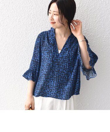 〈手洗い可能〉DEVEAUX シャーリング スキッパー ブラウス◇