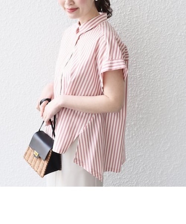 *〈手洗い可能〉ストライプ へムデザイン ブラウス◇