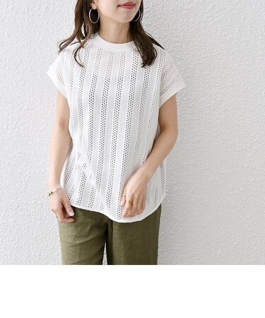 SHIPS any:〈洗濯機可能〉アイレット クルーネック TEE