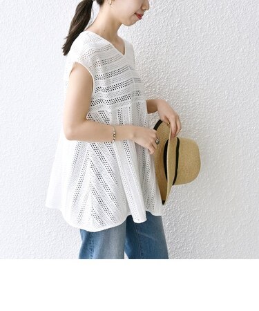 SHIPS any:〈洗濯機可能〉アイレット フレア カットソー ブラウス