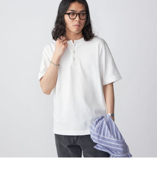 SHIPS: PLA ポリ乳酸 ヘンリーネック Tシャツ