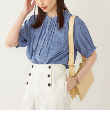 SHIPS Colors:〈洗濯機可能〉サテン ギャザー 5分袖 シャツ◇