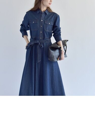 quaranciel:〈洗濯機可能〉デニム フレア Aライン ワンピース