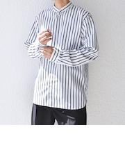 SHIPS any: ストライプ / ソリッド リラックス バンドカラー シャツ 25AW◆
