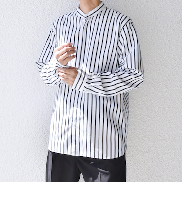 SHIPS any: ストライプ / ソリッド リラックス バンドカラー シャツ 25AW◆