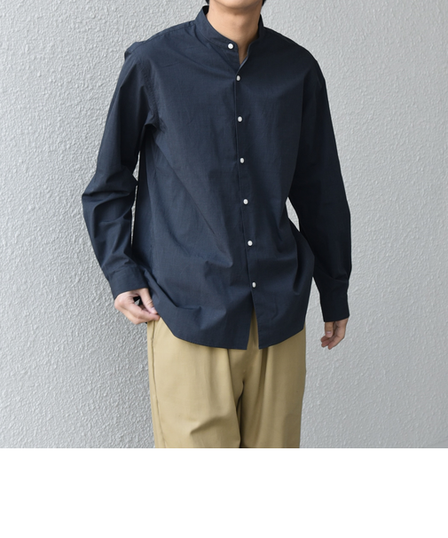 SHIPS any: ストライプ / ソリッド リラックス バンドカラー シャツ 25AW◆