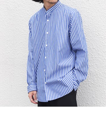 SHIPS any:〈洗濯機可能〉ストライプ / ソリッド リラックス バンドカラー シャツ 26AW◆
