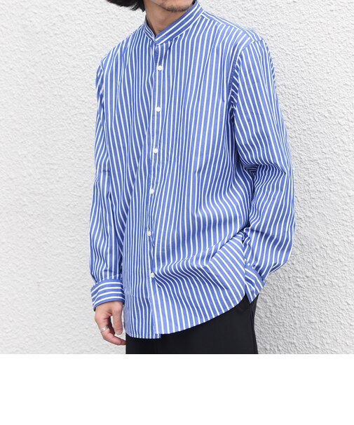 SHIPS any:〈洗濯機可能〉ストライプ / ソリッド リラックス バンドカラー シャツ 26AW◆