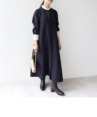 【WEB限定】SHIPS any:〈洗濯機可能〉ダブルクロス Aライン シャツワンピース［NAVY BLUE］