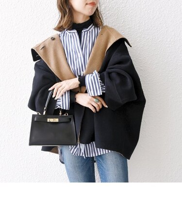 SHIPS any: リバー スタンドカラー ポンチョ ショート コート