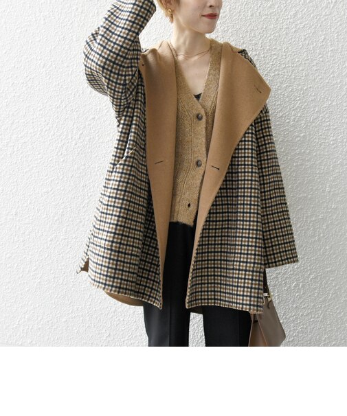 SHIPS any: リバー フーディー ポンチョ ハーフ コート