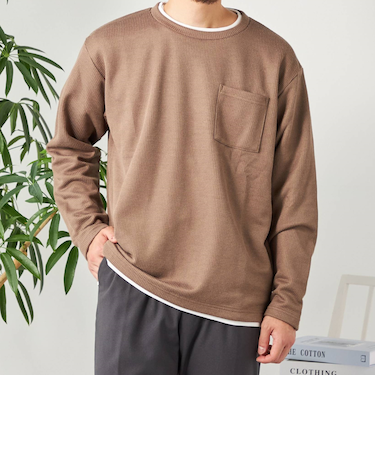 SHIPS any: パールワッフル フェイクレイヤード Tシャツ (ロンT)◇