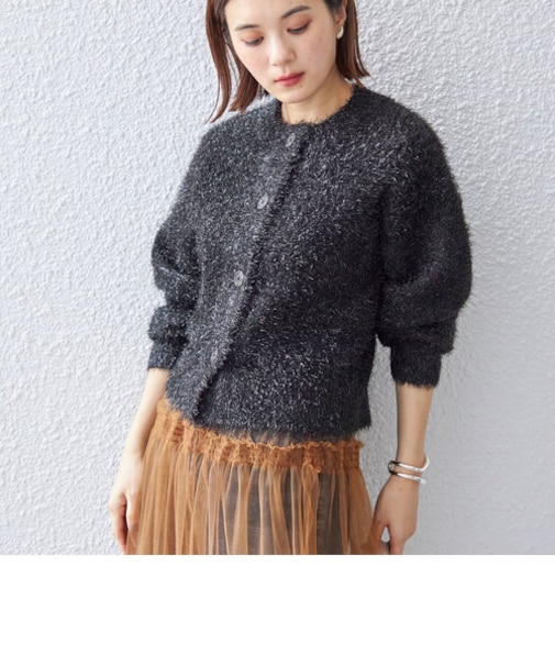 〈手洗い可能〉グリッター ラメ クルーネック カーディガン ◇