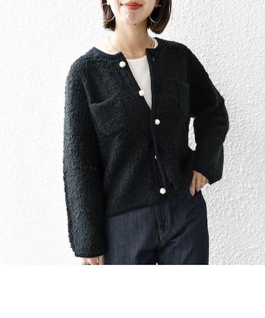 SHIPS any: ループヤーン パールモチーフ ニット カーディガン