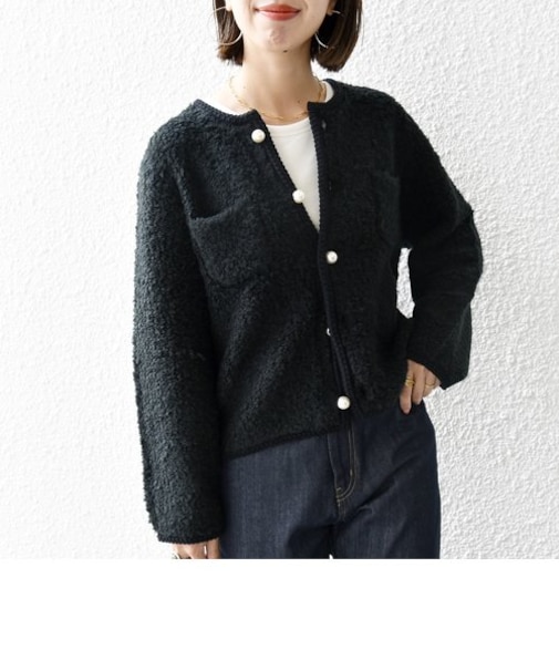 SHIPS any: ループヤーン パールモチーフ ニット カーディガン