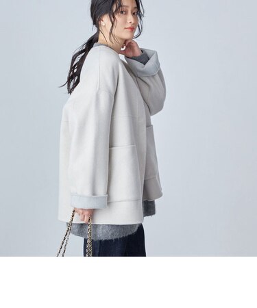 SUPER140 配色 リバーシブル ノーカラー コート ◇