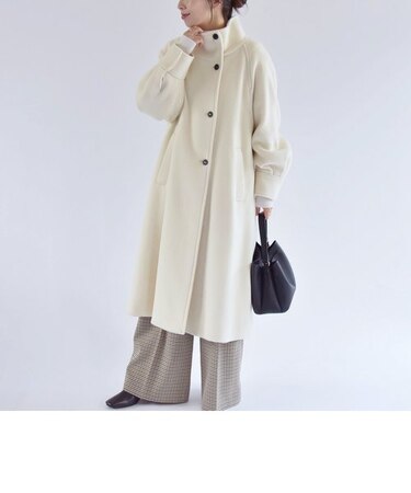 quaranciel: ノンミュールジングウール スタンドカラー ロング コート