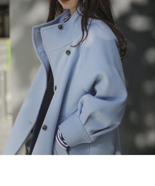 quaranciel: ノンミュールジングウール スタンドカラー ロング コート