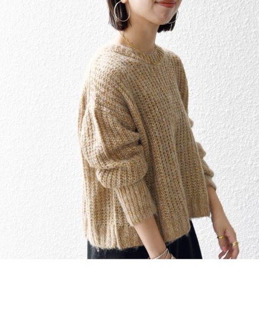 SHIPS any:〈手洗い可能〉ラメ コンパクト ショート アゼ ニット