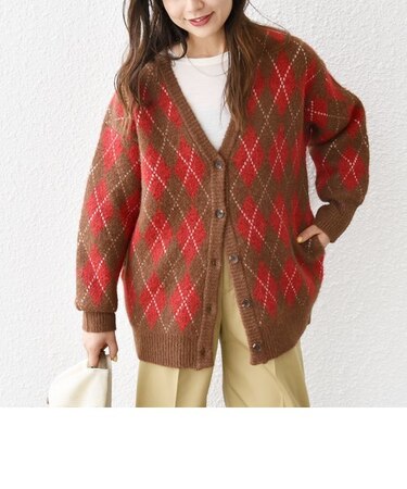 SHIPS any:〈手洗い可能〉アーガイル Vネック カーディガン
