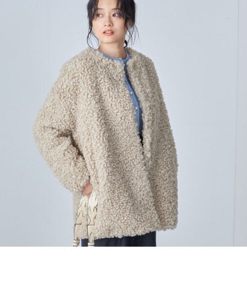 SHIPS Primary Navy Label:カルガン ノーカラー ブルゾン