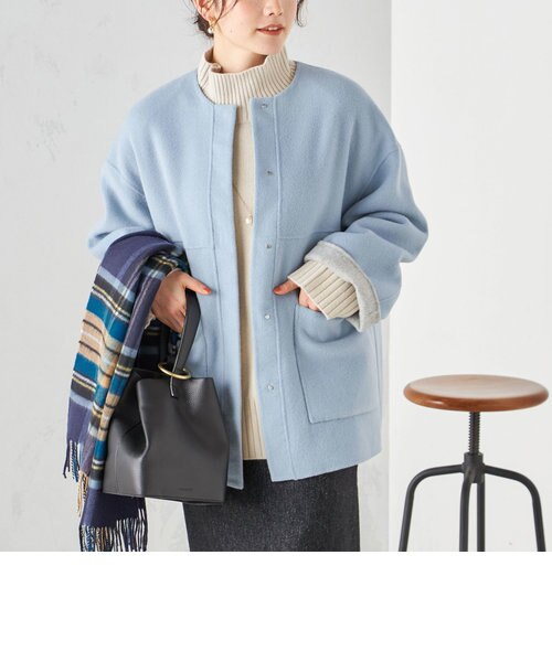 SHIPS 美品　リバーシブルノーカラーコート SHIPS any レディース any: ノーカラー リバー コート3