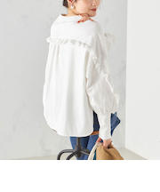 〈洗濯機可能〉ロング リブ スリーブ フリル カットソー