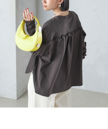 〈洗濯機可能〉ロング リブ スリーブ フリル カットソー