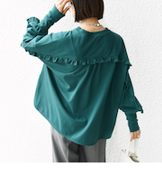 〈洗濯機可能〉ロング リブ スリーブ フリル カットソー