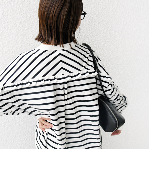 〈洗濯機可能〉ロング リブ スリーブ フリル カットソー