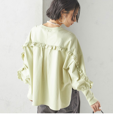 〈洗濯機可能〉ロング リブ スリーブ フリル カットソー