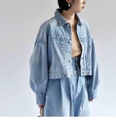 quaranciel:〈洗濯機可能〉ボリュームスリーブ ショート デニム ジャケット