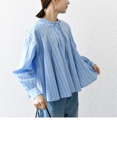 SHIPS any:〈手洗い可能〉ストライプ コンパクト サーキュラー ブラウス
