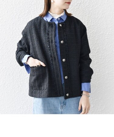 SHIPS any:ノーカラー ツイード ジャケット［NAVY BLUE］｜シップスの 