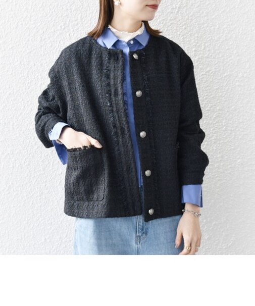 SHIPS any:ノーカラー ツイード ジャケット［NAVY BLUE］｜シップスの 