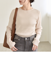 quaranciel:〈手洗い可能〉コットン リブ クルーネック ニット