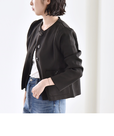 quaranciel:〈手洗い可能〉ノーカラー クラシカル ジャケット カーディガン