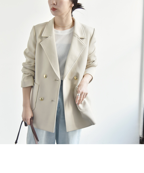 quaranciel:〈洗濯機可能〉ジャージー テーラード ダブル ジャケット