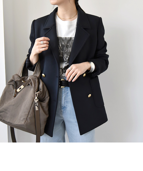 quaranciel:〈洗濯機可能〉ジャージー テーラード ダブル ジャケット