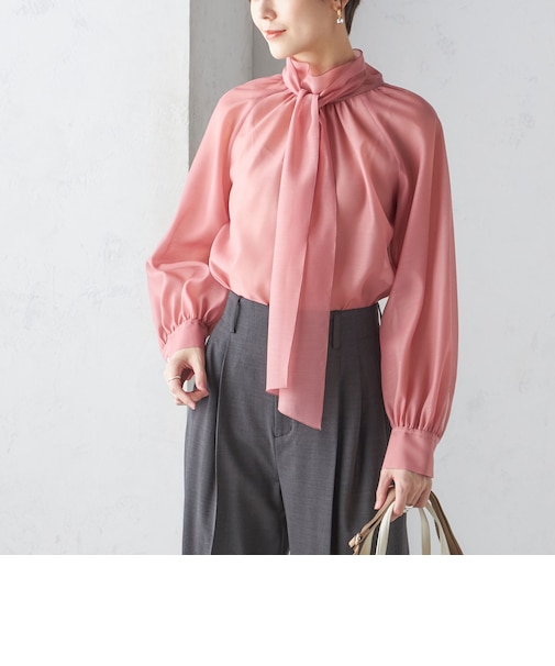 〈手洗い可能〉オーガンジー リボン ブラウス