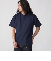 【WEB限定】SHIPS: ワンポイント ロゴ バーズアイ ヘンリーネック Tシャツ 24SS