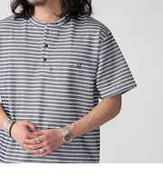 【WEB限定】SHIPS: ワンポイント ロゴ バーズアイ ヘンリーネック Tシャツ 24SS