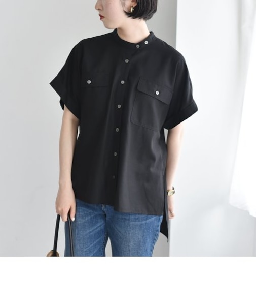 quaranciel:〈洗濯機可能〉ドレッシー ワーク ハーフスリーブ シャツ