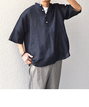 SHIPS any: ピュアリネン バンド スキッパー ハーフスリーブ プルオーバー シャツ 25SS◇